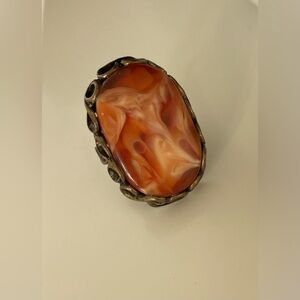 Amber Swirl Resin Ring in Antique Finish Setting  Adjustable size